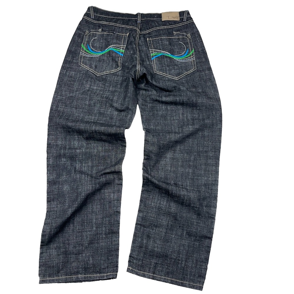Vintage Y2K Delf Jeans Men 36x34 Baggy Loose Fit Hip Hop Skate Embroidered